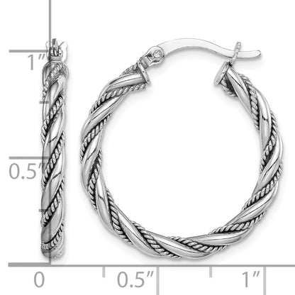 Sterling Silver Rhodium-plated 2.5x25mm Twisted Hoop Earrings