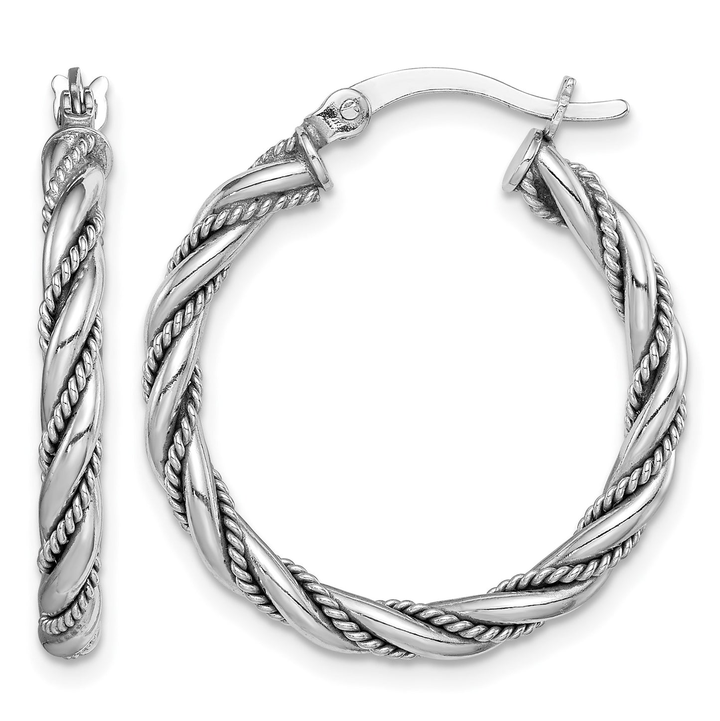 Sterling Silver Rhodium-plated 2.5x25mm Twisted Hoop Earrings