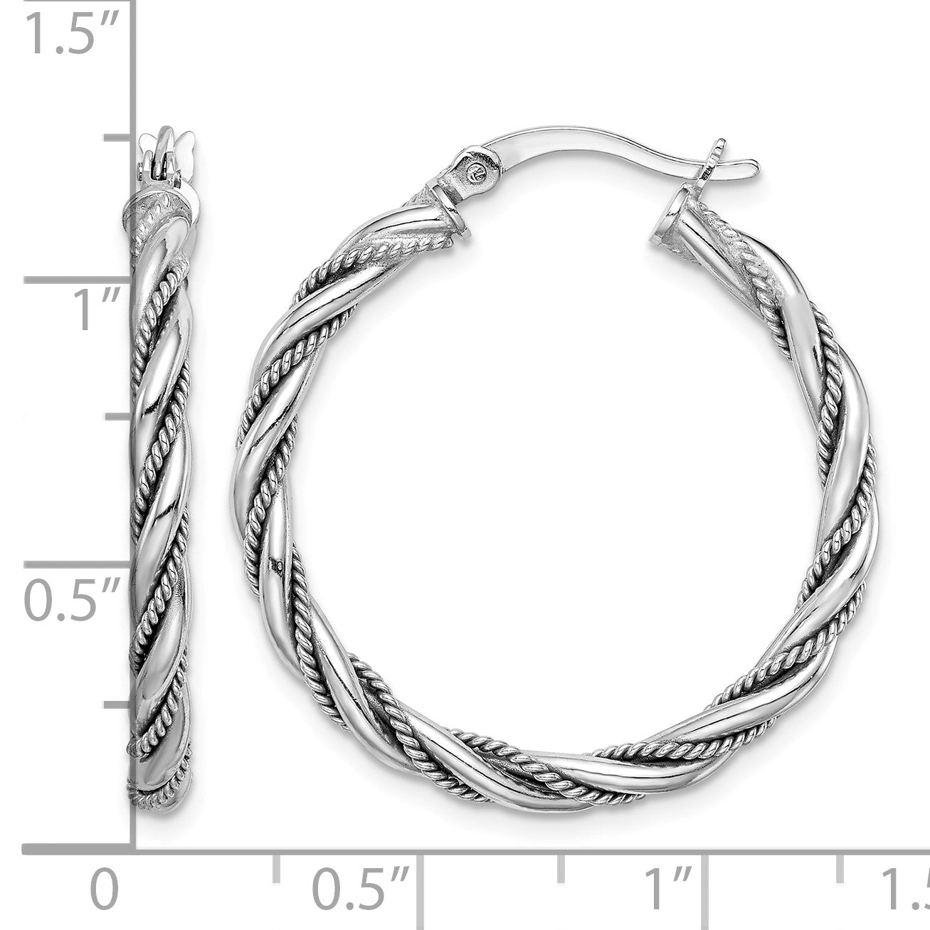Sterling Silver Rhodium-plated 2.5x30mm Twisted Hoop Earrings