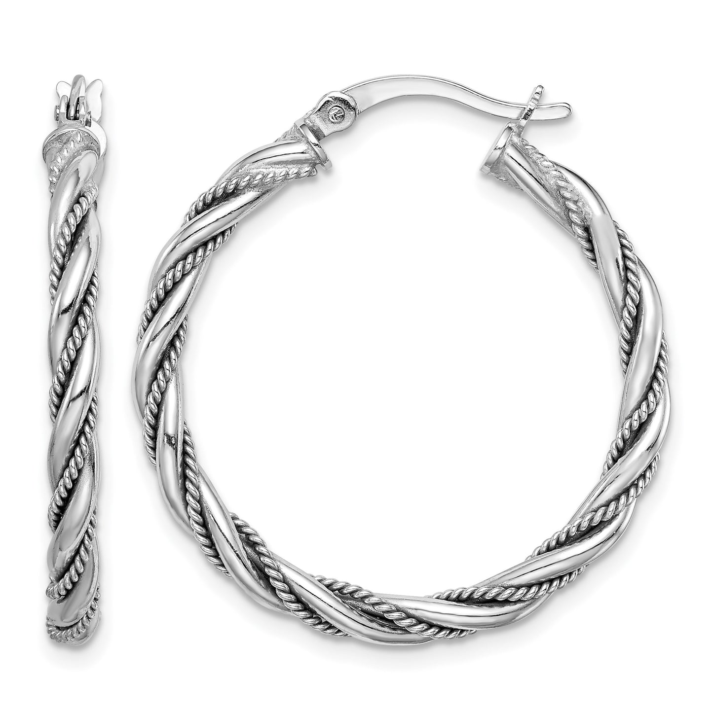Sterling Silver Rhodium-plated 2.5x30mm Twisted Hoop Earrings