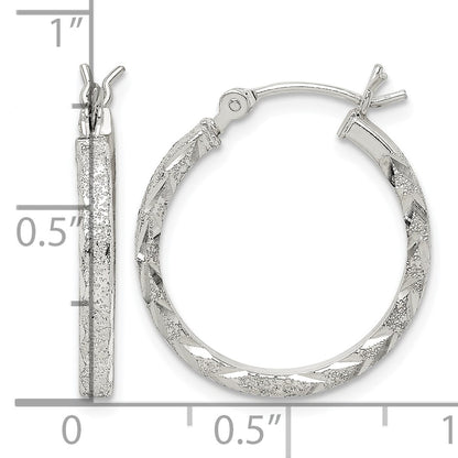 Sterling Silver Textured & Diamond-cut 2.25mm Round Hoop Earrings