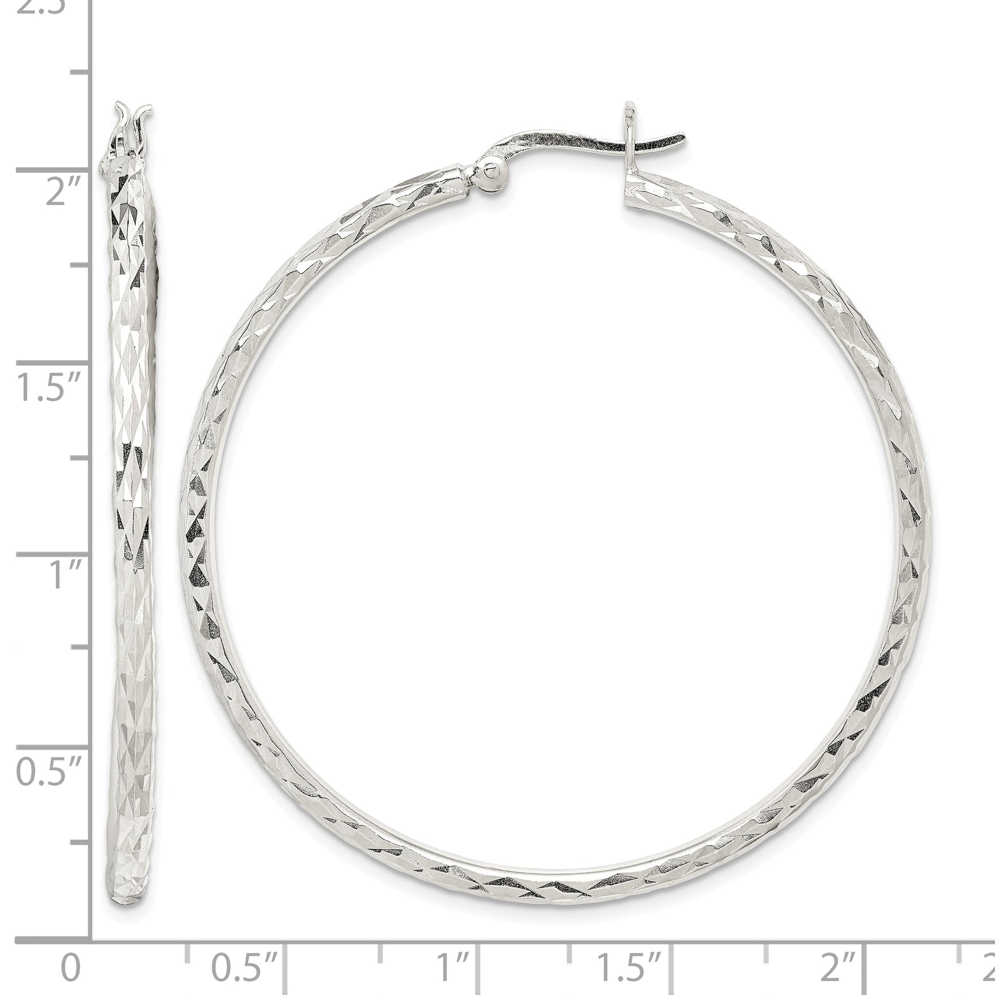 Sterling Silver Polished & Diamond-cut 2.5mm Round Hoop Earrings
