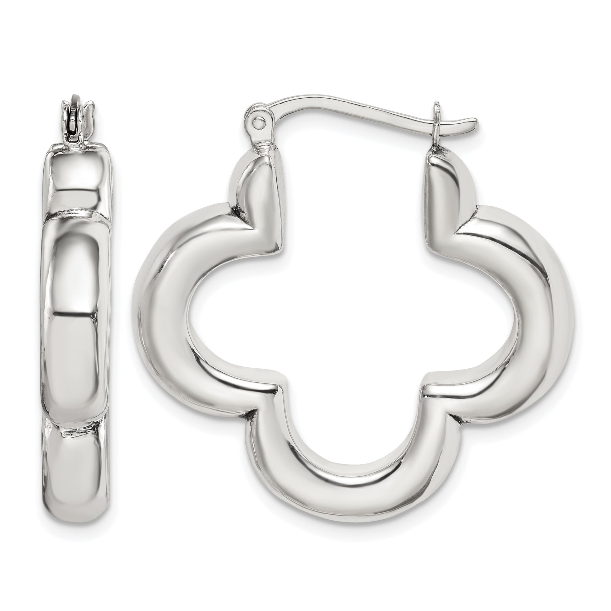 Sterling Silver Polished Clover Hoop Earrings