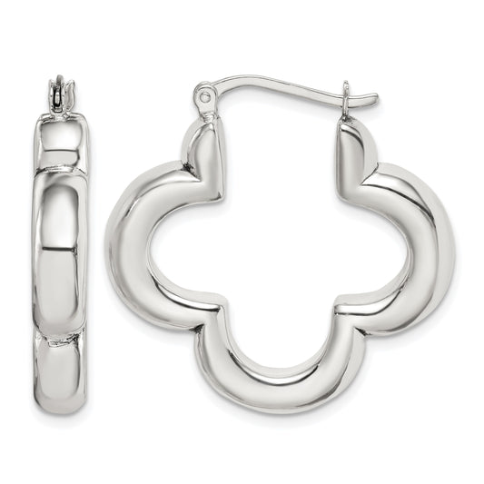Sterling Silver Polished Clover Hoop Earrings