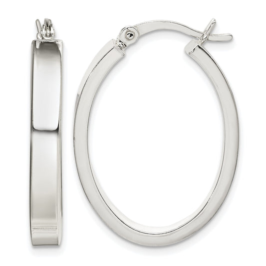 Sterling Silver Polished 4mm Oval Hoop Earrings