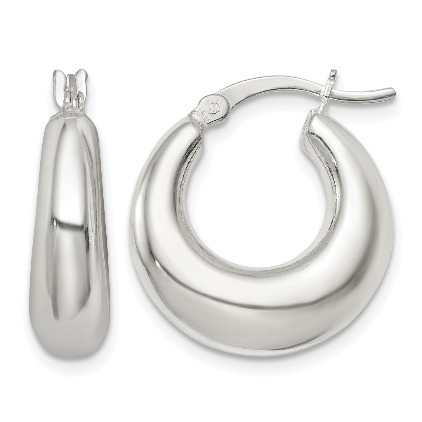 Sterling Silver Polished & Tapered Round Hoop Earrings