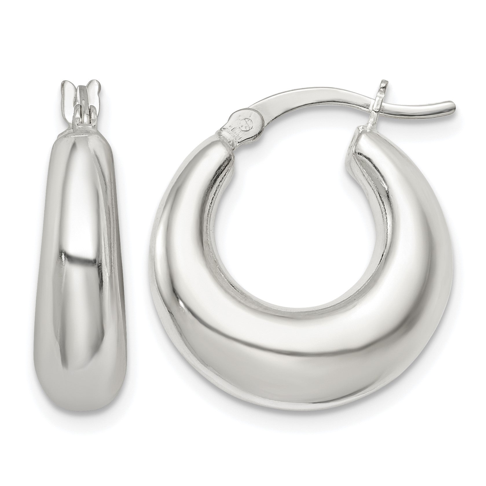 Sterling Silver Polished & Tapered Round Hoop Earrings