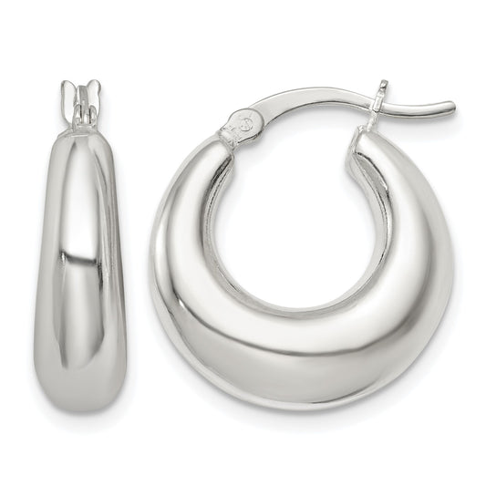 Sterling Silver Polished & Tapered Round Hoop Earrings