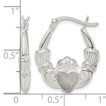 Sterling Silver Polished & Laser Cut Claddagh Hoop Earrings