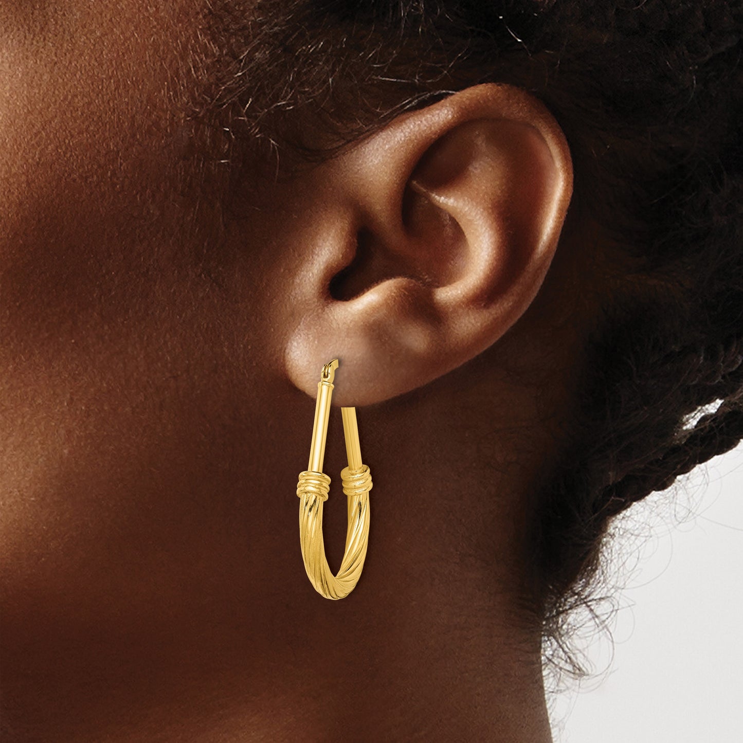 Sterling Silver Gold-tone Textured Hoop Earrings