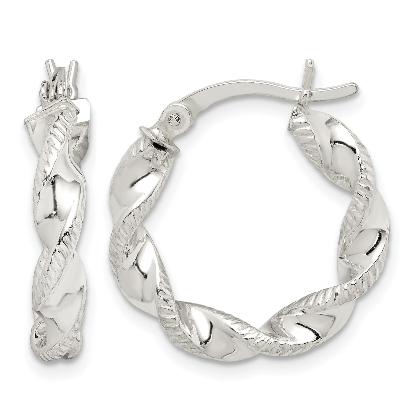 Sterling Silver Twisted and Textured Hoop Earrings