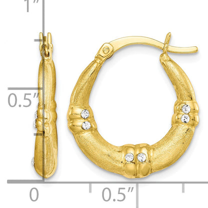 Sterling Silver Gold-tone and CZ Textured Hoop Earrings