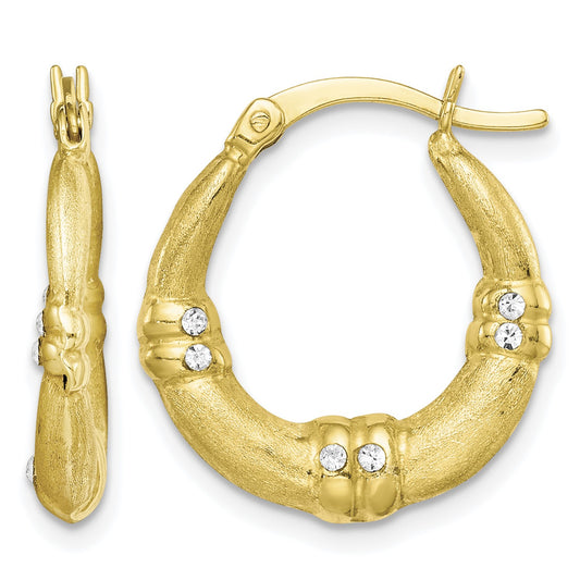 Sterling Silver Gold-tone and CZ Textured Hoop Earrings