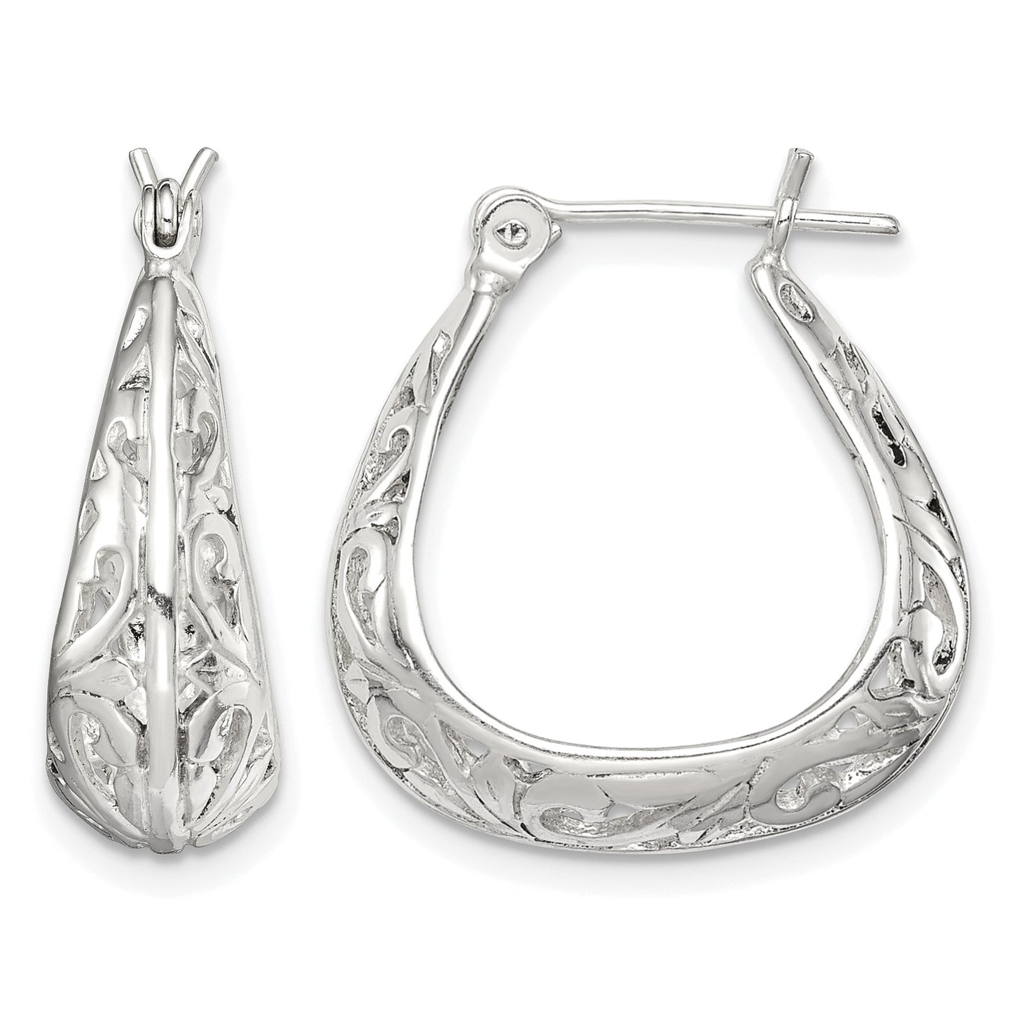 Sterling Silver Polished Swirl Filigree Hoop Earrings