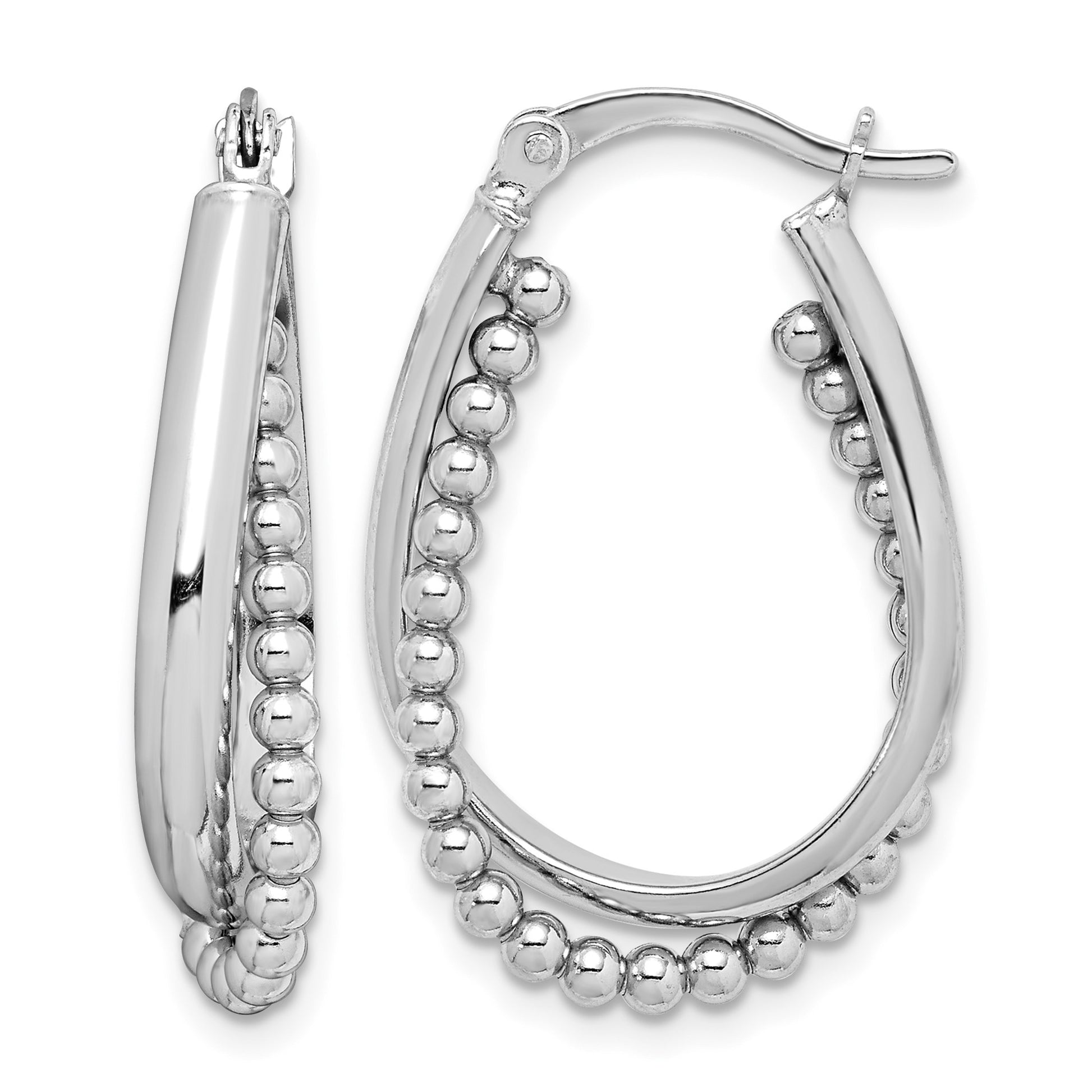 Sterling Silver Rhodium-plated Twisted and Beaded Hoop Earrings
