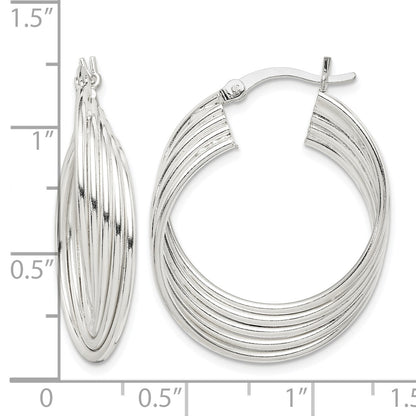 Sterling Silver Polished Twisted Multi-tube Round Hoop Earrings