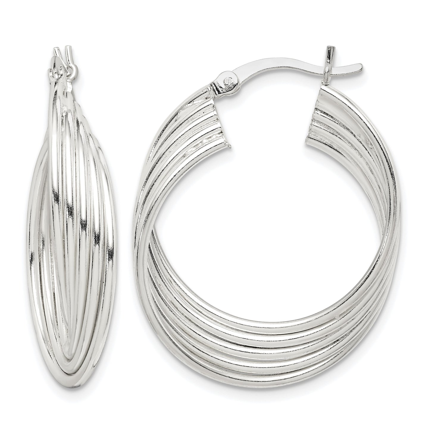 Sterling Silver Polished Twisted Multi-tube Round Hoop Earrings