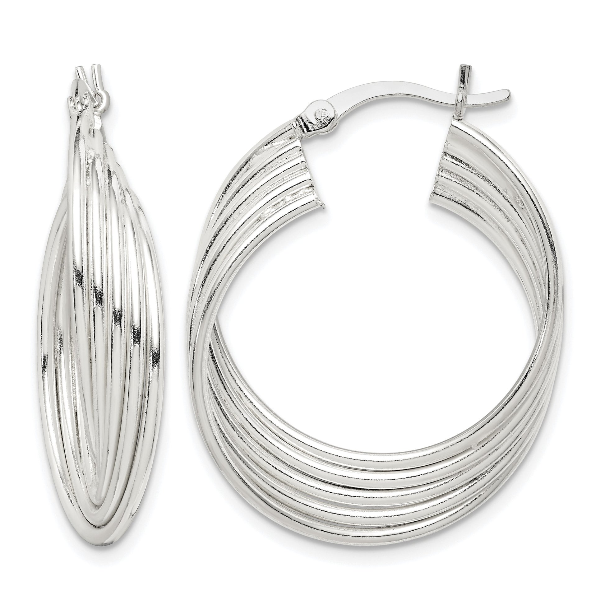 Sterling Silver Polished Twisted Multi-tube Round Hoop Earrings
