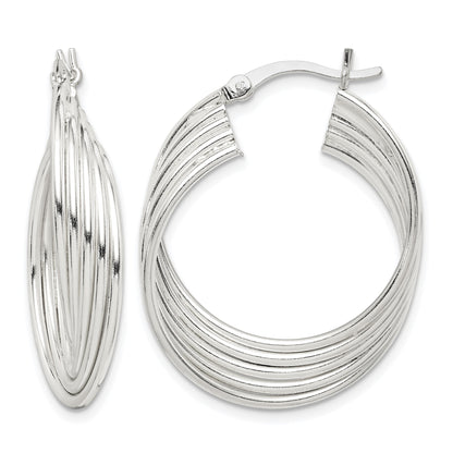 Sterling Silver Polished Twisted Multi-tube Round Hoop Earrings