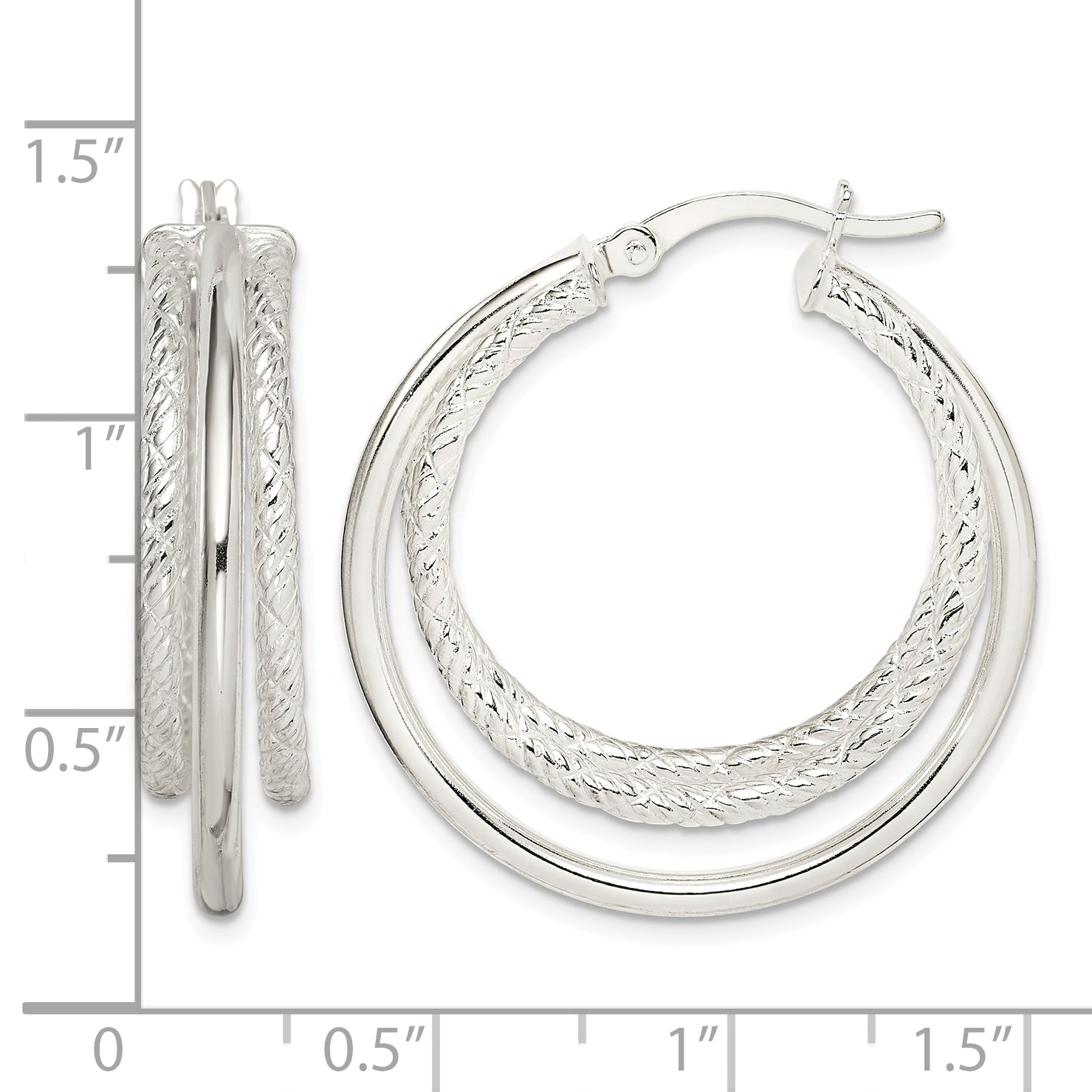 Sterling Silver Textured and Polished Triple Hoop Earrings