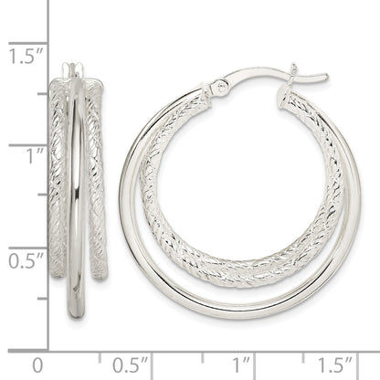 Sterling Silver Textured and Polished Triple Hoop Earrings