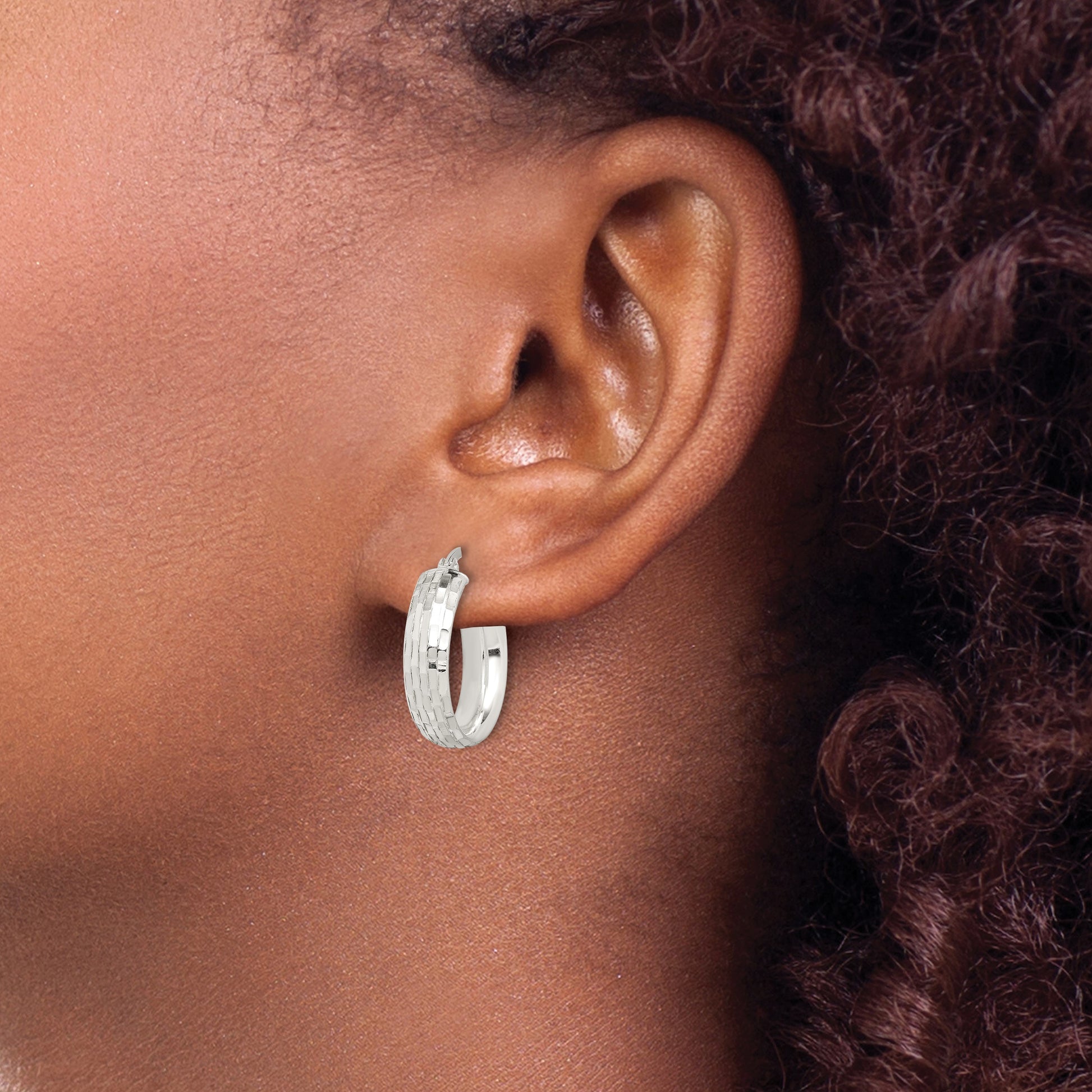 Sterling Silver Polished & Textured 5mm Round Hoop Earrings