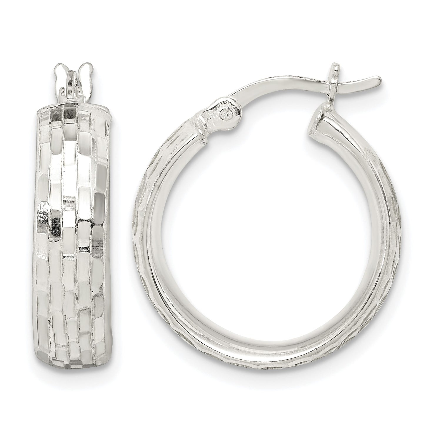 Sterling Silver Polished & Textured 5mm Round Hoop Earrings