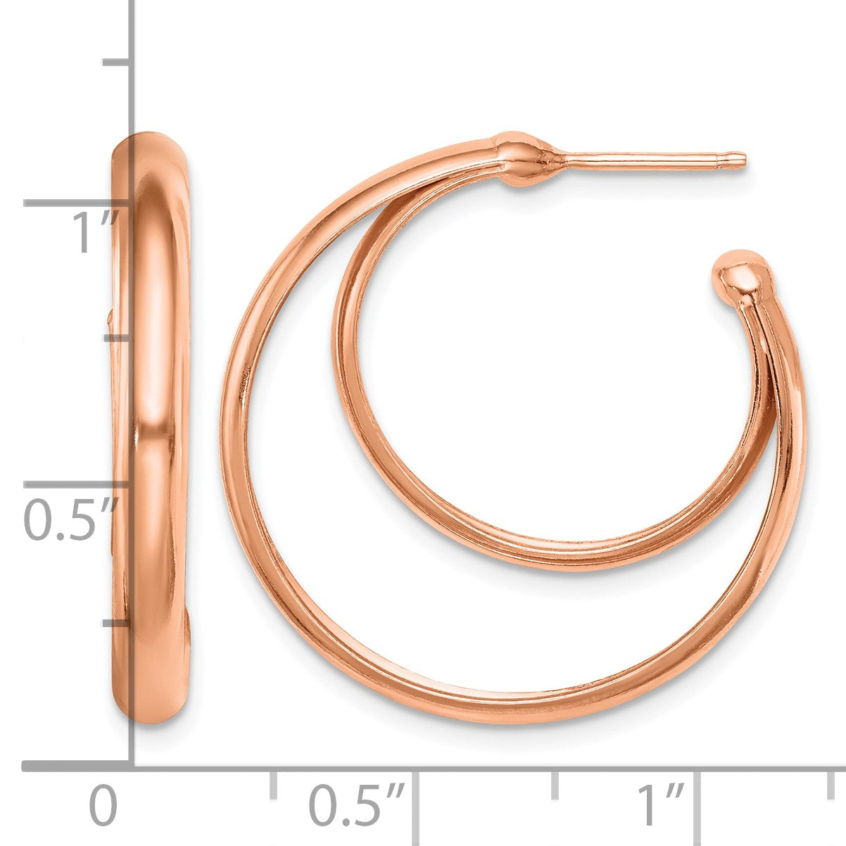 Sterling Silver RH plated Rose Gold-plated 28x3.5 Hoop Post Earrings