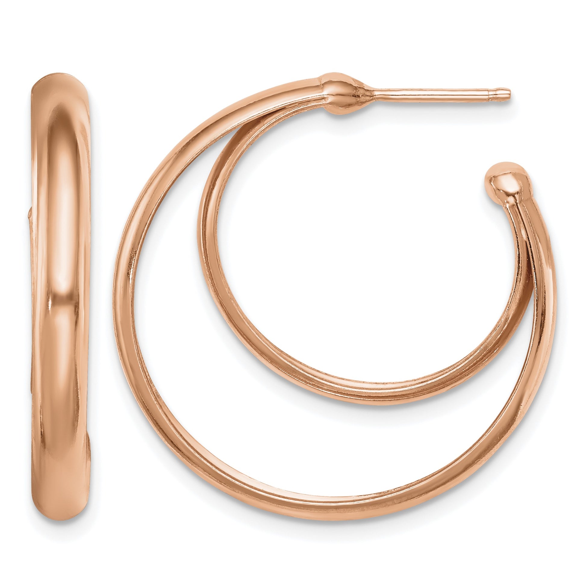 Sterling Silver RH plated Rose Gold-plated 28x3.5 Hoop Post Earrings