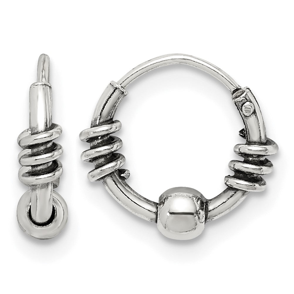 Sterling Silver Antiqued Beaded Endless Hoop Earrings
