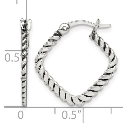 Sterling Silver Antiqued Textured Square Hoop Earrings