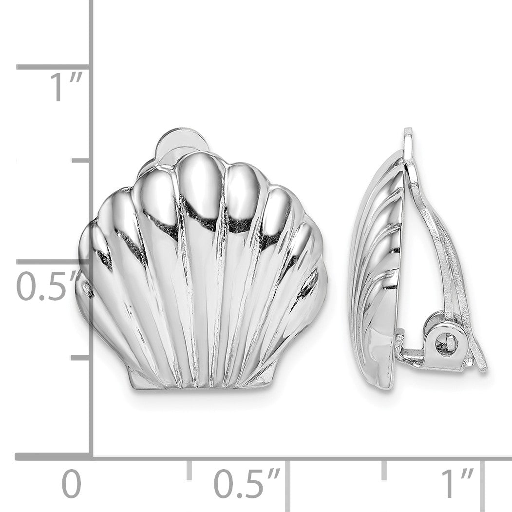 Sterling Silver Rhodium-plated Polished Non-Pierced Shell Earrings