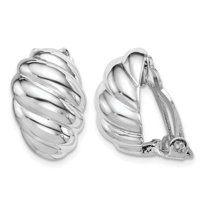 Sterling Silver RH-plated Polished Non-Pierced Scalloped Oval Earrings