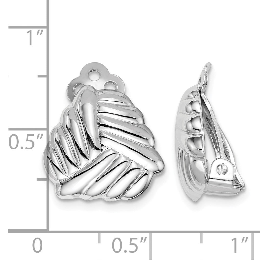 Sterling Silver RH-plated Polished Non-Pierced Woven Triangle Earrings