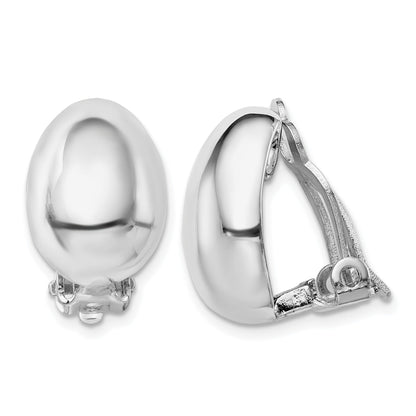 Sterling Silver Rhodium-plated Polished Non-Pierced Oval Earrings