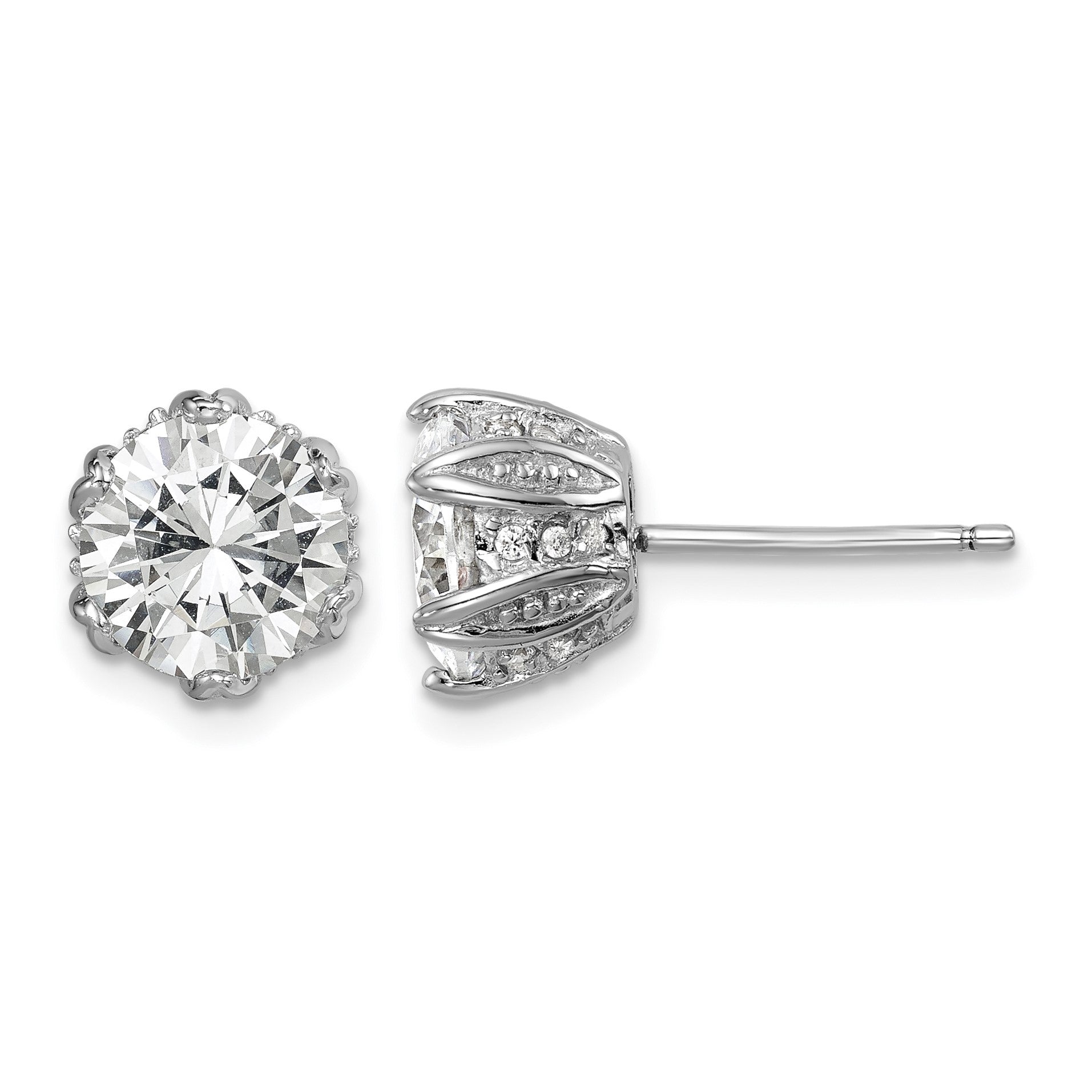 Sterling Silver Rhodium-plated CZ Stud Earrings