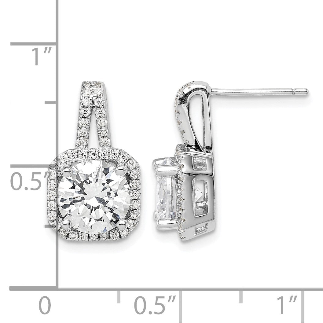 Sterling Silver Rhodium-plated CZ Halo Post Earrings
