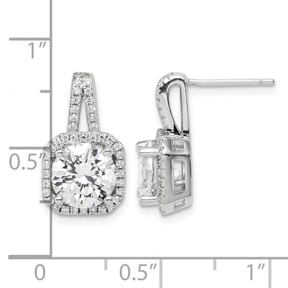 Sterling Silver Rhodium-plated CZ Halo Post Earrings