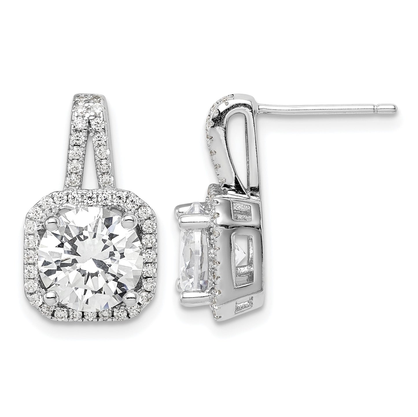 Sterling Silver Rhodium-plated CZ Halo Post Earrings