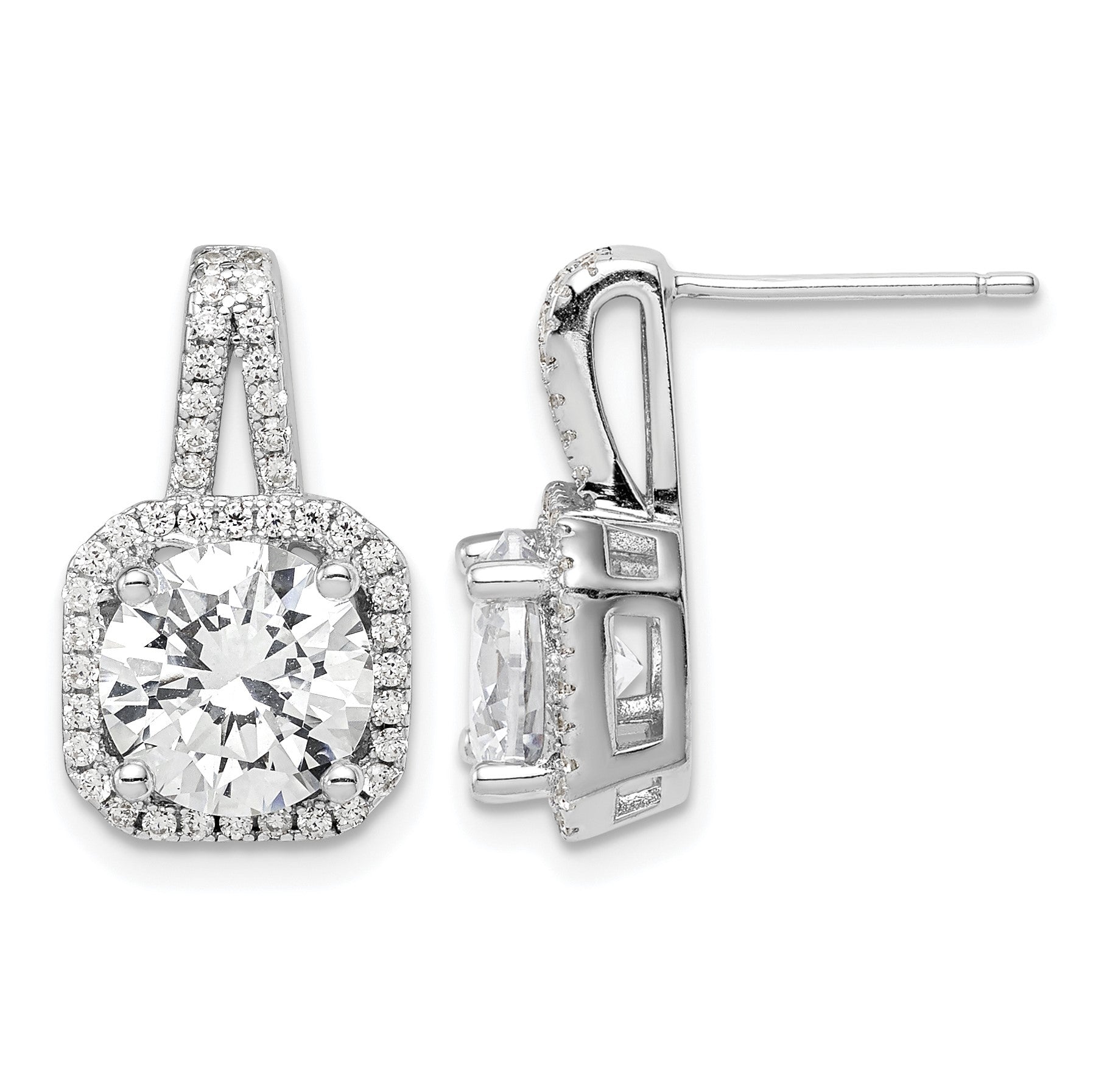 Sterling Silver Rhodium-plated CZ Halo Post Earrings