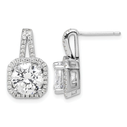 Sterling Silver Rhodium-plated CZ Halo Post Earrings