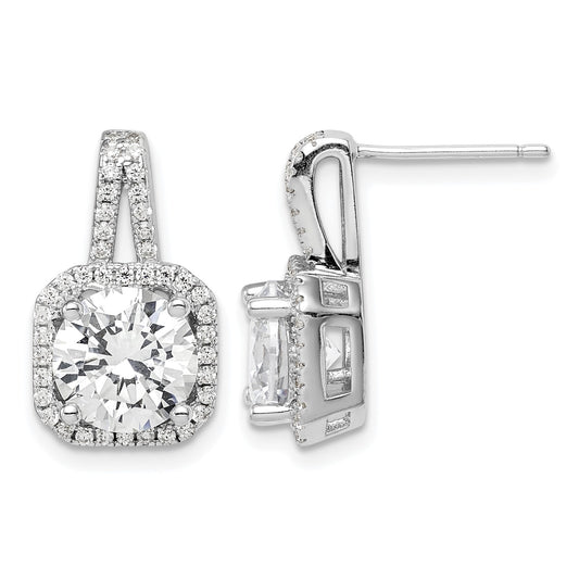 Sterling Silver Rhodium-plated CZ Halo Post Earrings