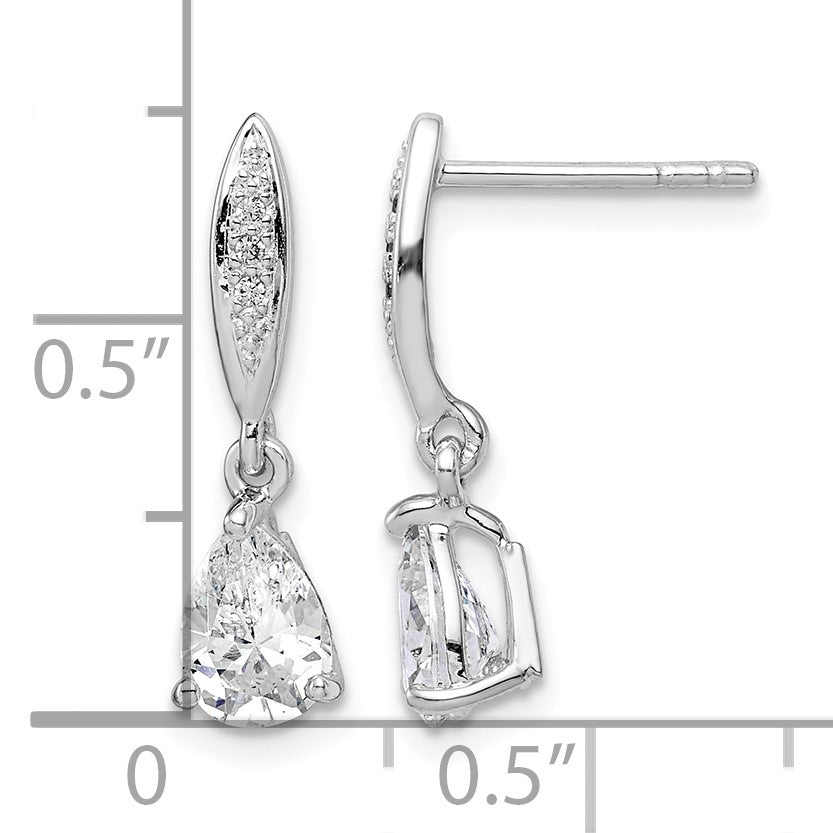 Sterling Silver Rhodium-plated Polished Pear CZ Post Dangle Earrings