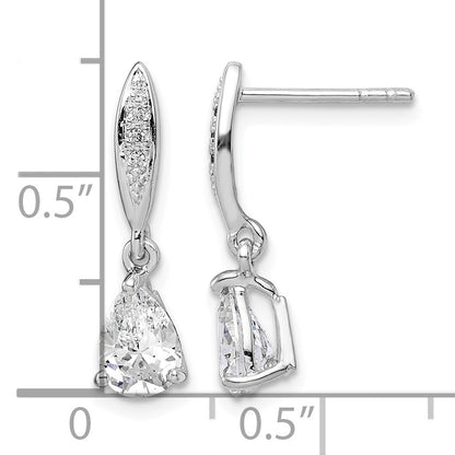 Sterling Silver Rhodium-plated Polished Pear CZ Post Dangle Earrings