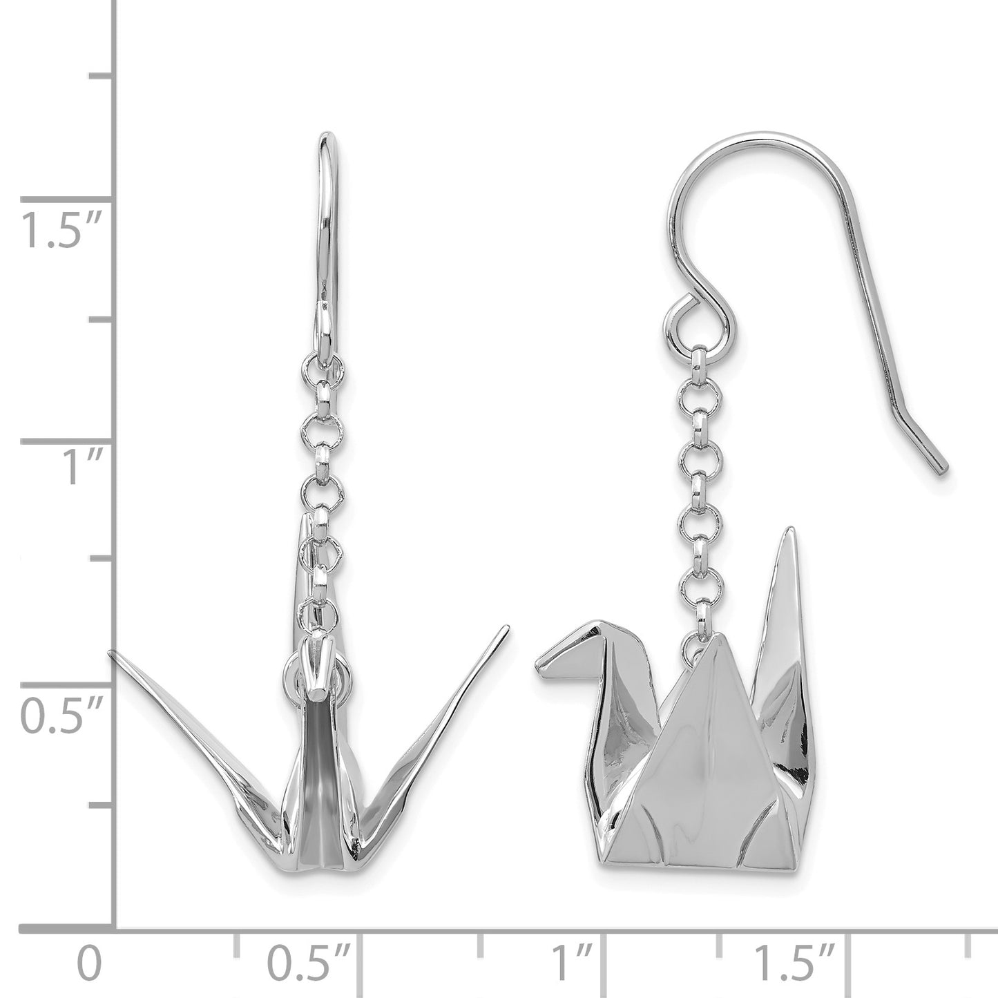 Sterling Silver Rhodium-plated Origami Crane Dangle Earrings