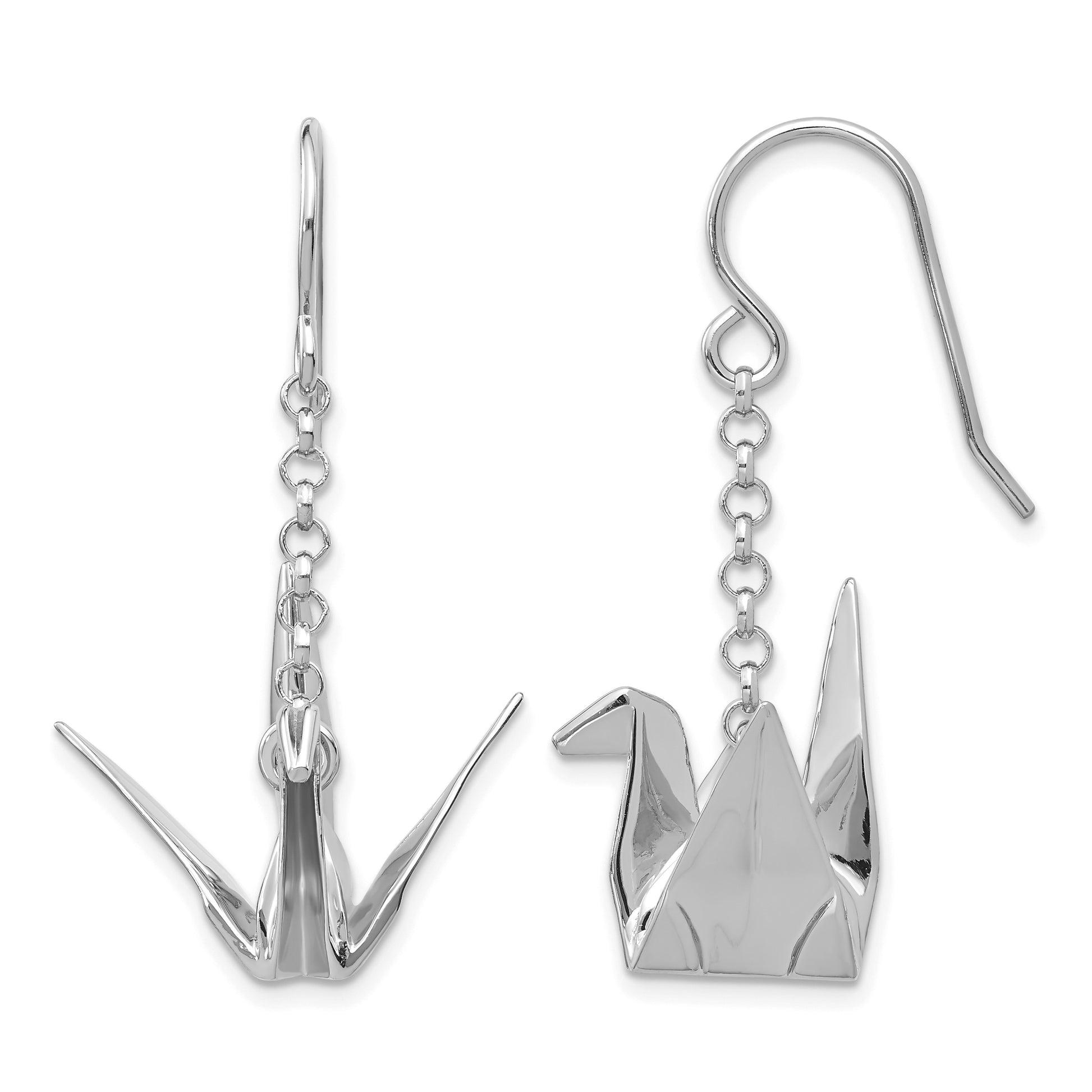 Sterling Silver Rhodium-plated Origami Crane Dangle Earrings