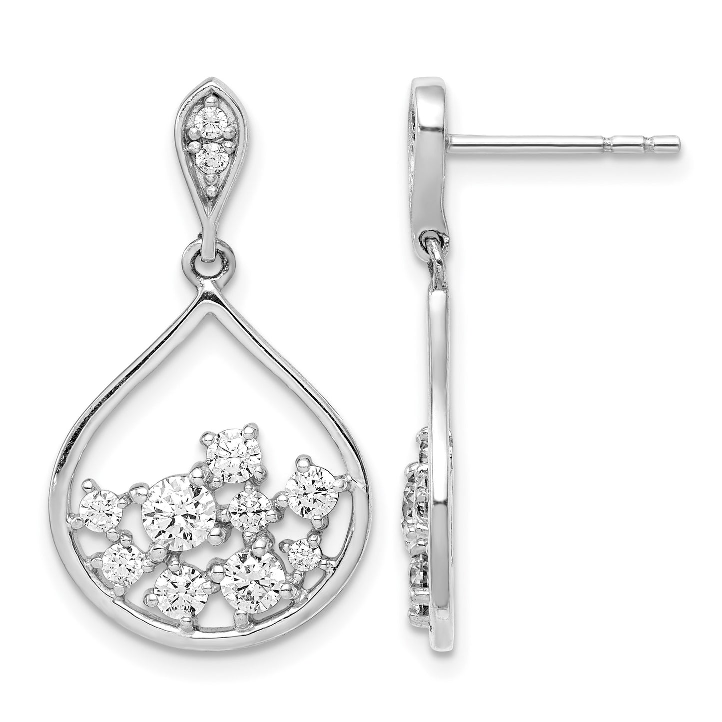 Sterling Silver Rhodium Plated CZ Dangle Earrings