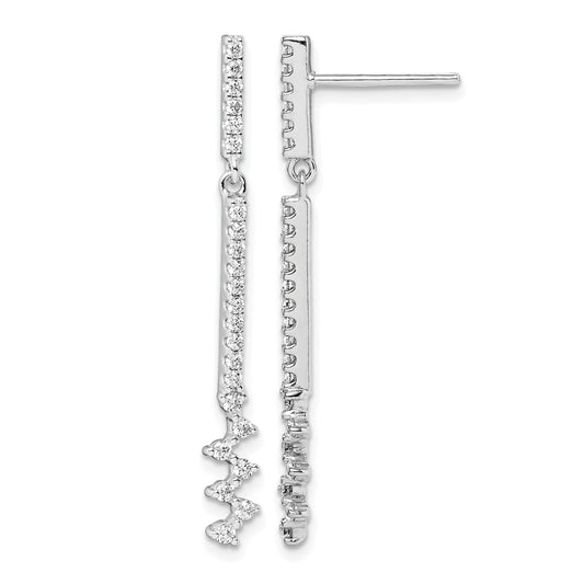 Sterling Silver Rhodium Plated CZ Dangle Earrings