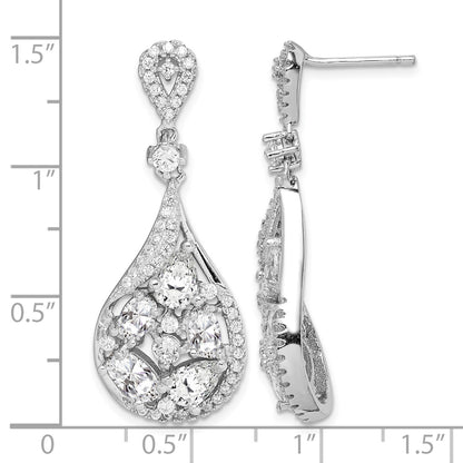 Sterling Silver RH-plated Polished Fancy CZ Teardrop Post Dangle Earrings