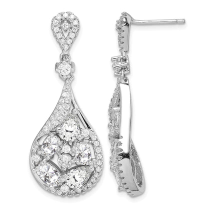 Sterling Silver RH-plated Polished Fancy CZ Teardrop Post Dangle Earrings
